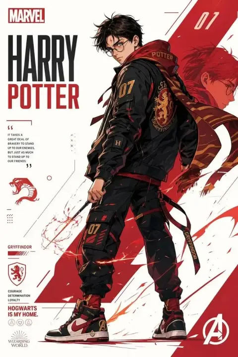 Marvel style Harry Potter anime superhero poster