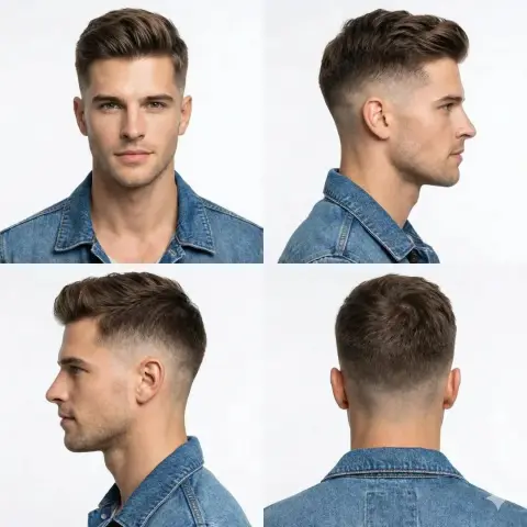 Men's gradient hairstyle four-angle studio photo