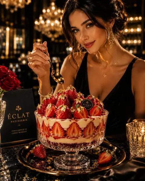 Michelin restaurant luxury strawberry dessert advertising blockbuster