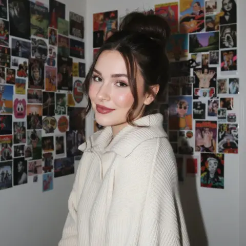 Millennial collage girl under flash lights