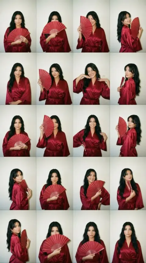 Millennial Retro Red Kimono Polaroid Grid