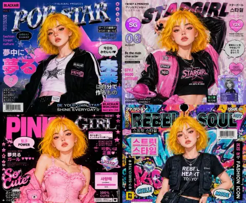 Millennial style Korean magazine four-frame collage illustration