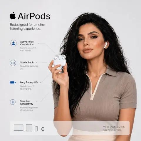Minimalist Apple style headphone product advertisement