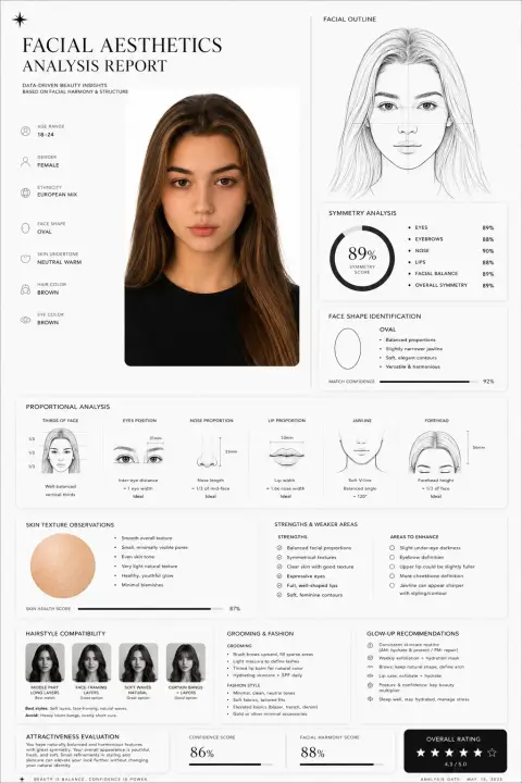Minimalist black and white high-end facial aesthetics analysis report