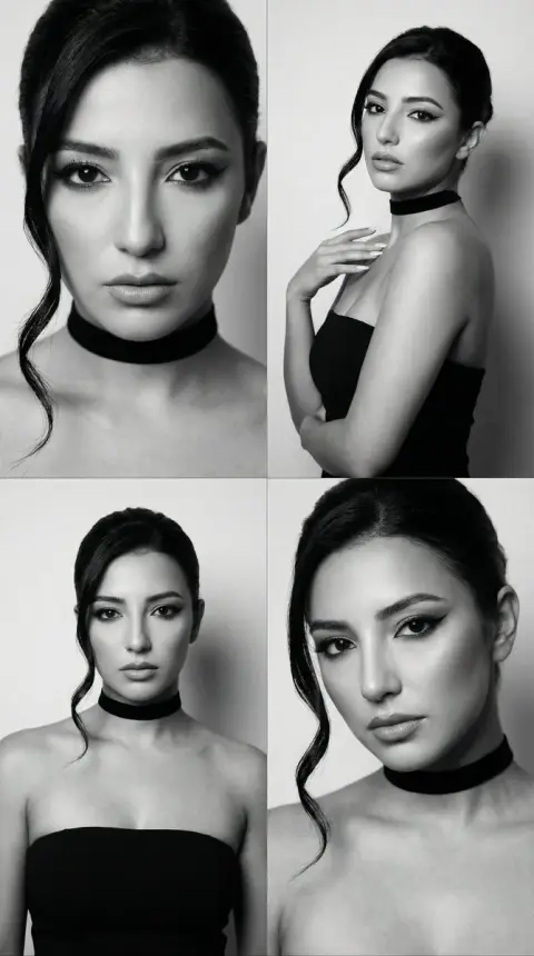 Minimalist black and white blockbuster, cool supermodel's four-square phantom