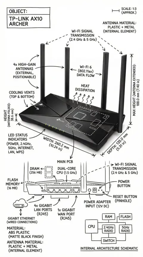 Minimalist black and white engineering style object structure anatomy diagram