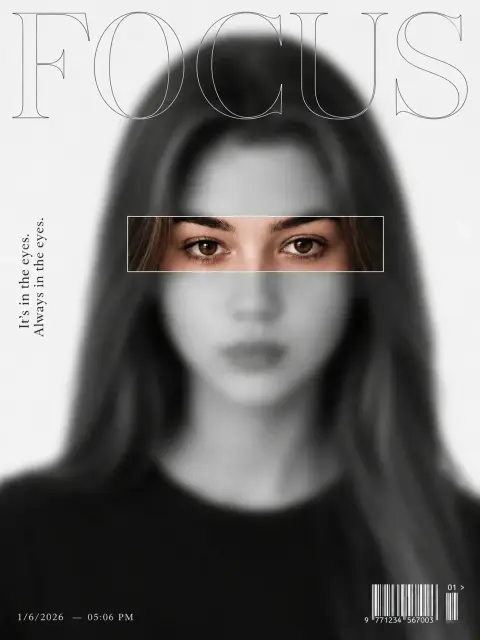 Minimalist fashion magazine cover portrait eye focus photography