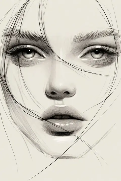 Minimalist fashion sketch: close-up of girl’s gentle eyebrows