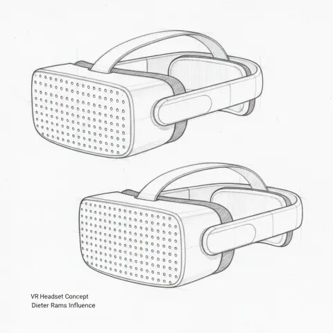 Minimalist future VR headset industrial design hand drawing