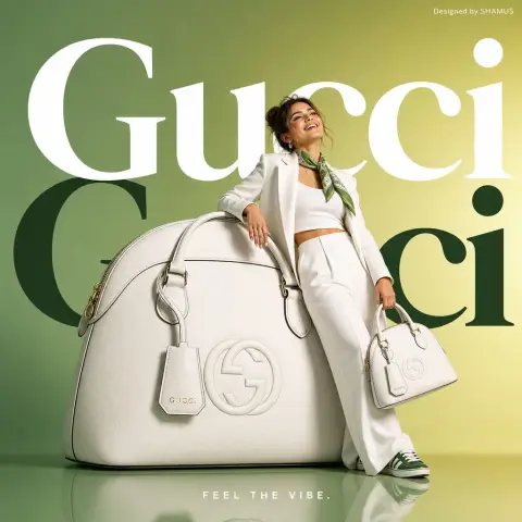 Minimalist giant GUCCI handbag fashion commercial