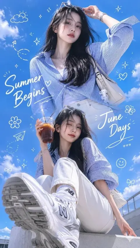 Minimalist Korean summer fashion collage street shot