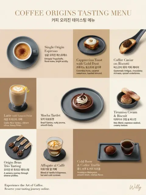 Minimalist luxury coffee tasting menu web layout design