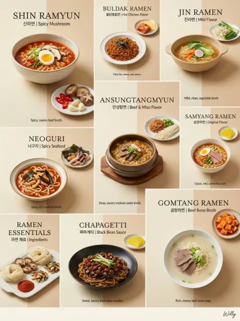 Minimalist luxury Korean ramen grid magazine blockbuster