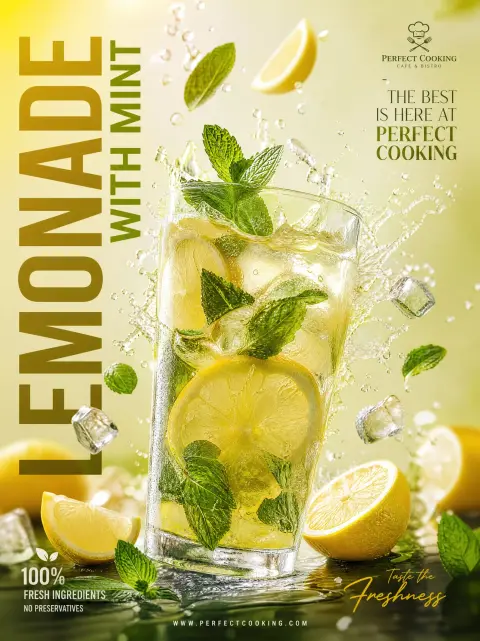 Minimalist luxury lemon mint drink business poster design