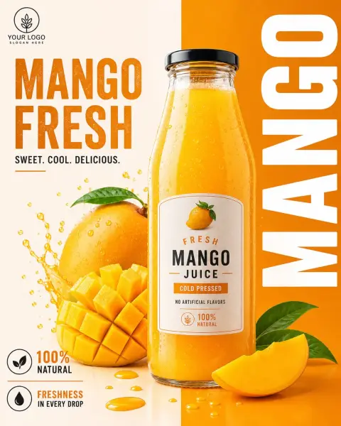 Minimalist luxury mango juice drink commercial photography
