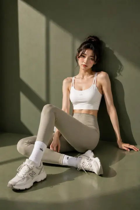 Minimalist luxury sports style East Asian women’s fashion photos