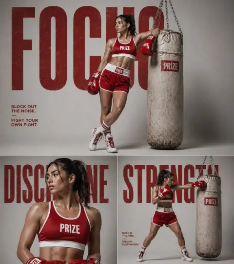 Minimalist red and white female boxer poster