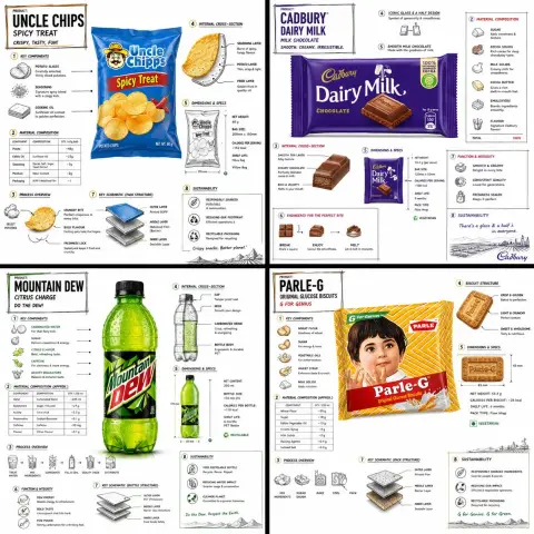 Minimalist snack product technology blueprint poster