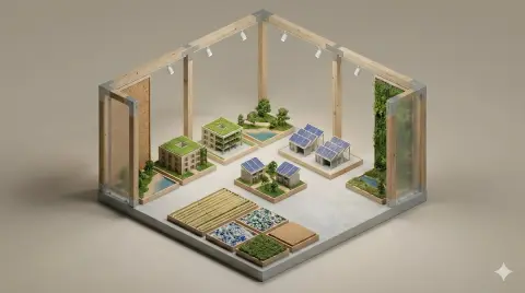 Minimalist style 3D isometric exhibition space miniature model