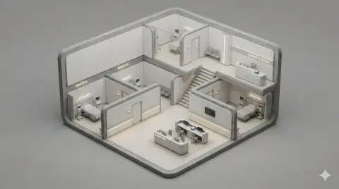 Minimalist style isometric perspective building 3D cross-section model