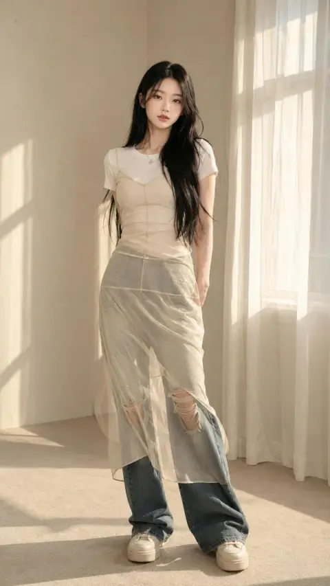 Minimalist sun room Korean magazine style fashion portrait