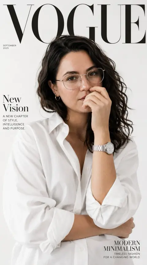 Minimalist Vogue style high fashion magazine cover portrait