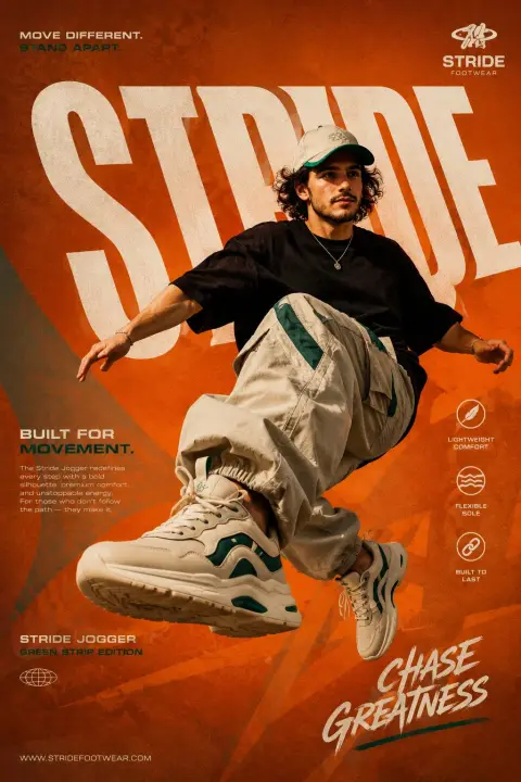 Modern dynamic sneakers graphic advertising poster