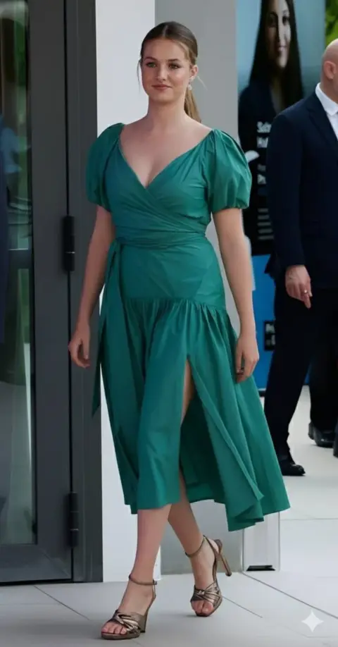 Modern elegance in emerald green silk dress