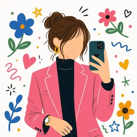 Modern flat illustration of faceless girl in pink suit