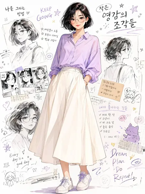 Modern Korean anime fashion illustration collage background