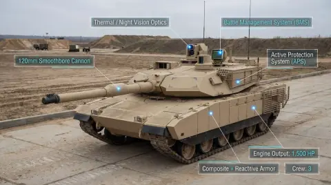 Modern main battle tank infographic design