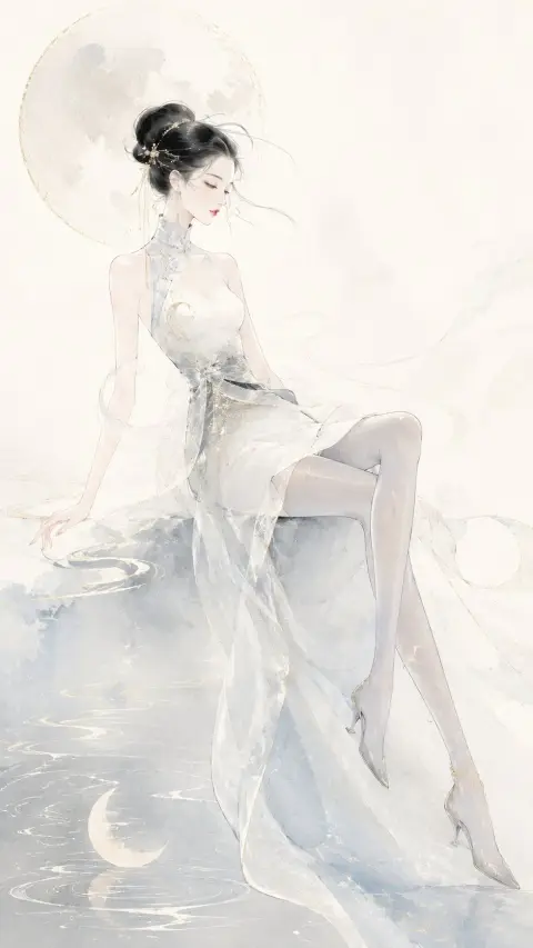 Modern oriental haute couture ink fashion illustration