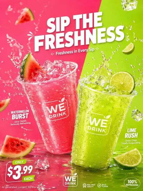 Modern refreshing watermelon lime drink commercial poster
