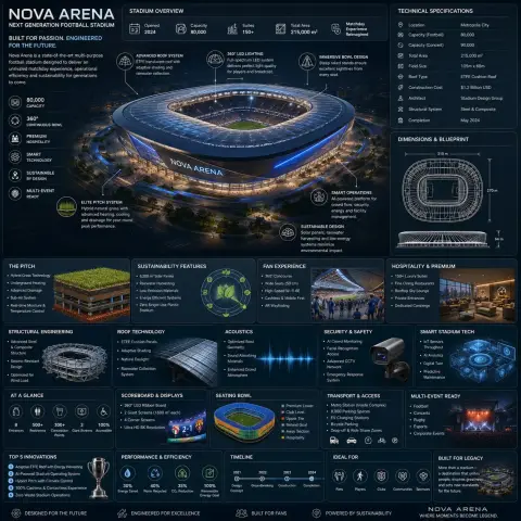 Modern stadium construction engineering manual infographic