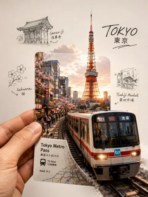 Modern Tokyo travel diary scrapbook collage