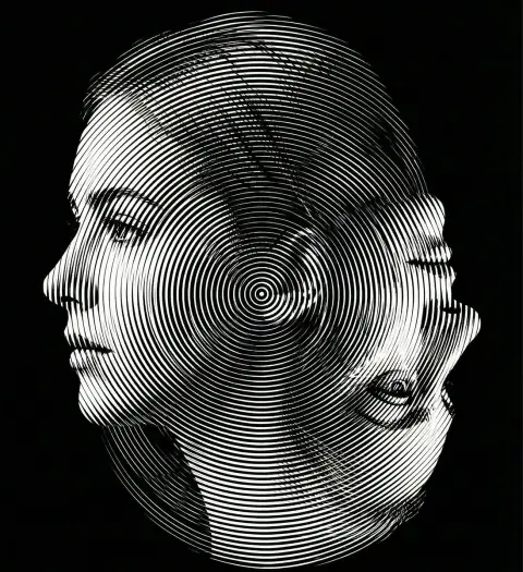 Moiré optical illusion double portrait