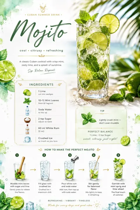 Mojito Summer Drink Modern Minimalist Recipe Card