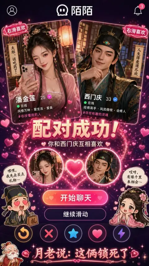 Momo swiped right to match Pan Jinlian and Ximen Qing