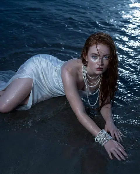 Moonlight Beach Redhead Gets Wet with Pearls