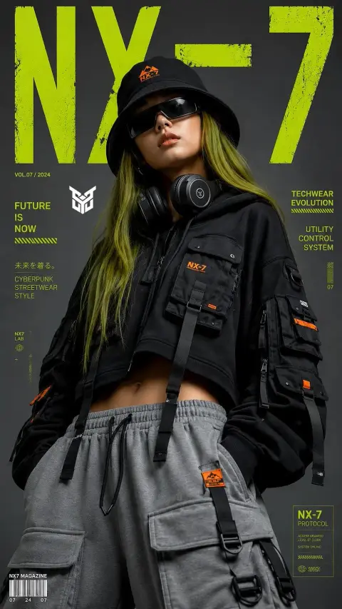 Moss green hair functional style fashion magazine cover portrait