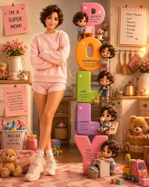 Mother's Day Polly Portrait and Fun 3D Scene