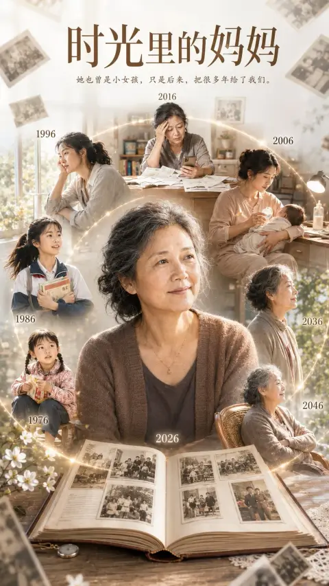 Mother's Memorial Portrait in Time Sequence of Life