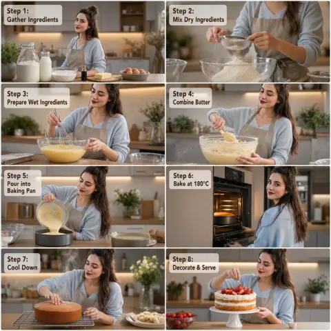 Movie-level realistic homemade cake baking storyboard