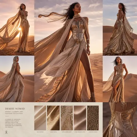 Movie-like desert fashion supermodel adventurer design board