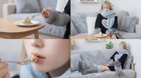 Movie-like girl immerses in dessert tasting