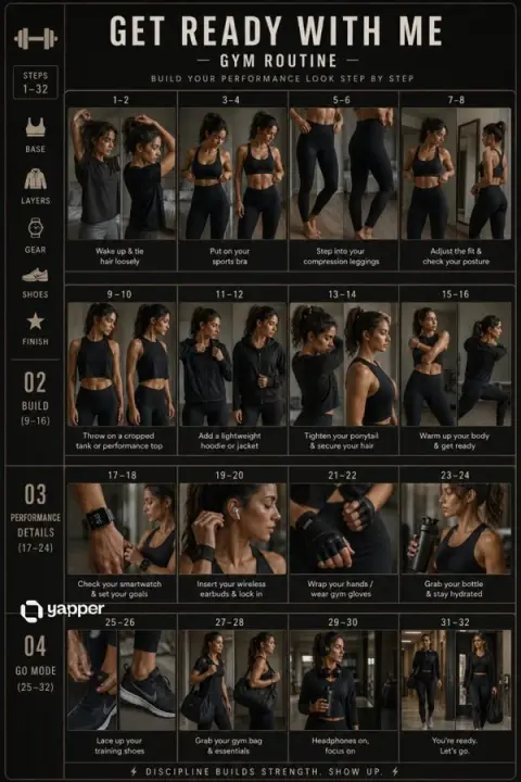 Movie-like gym outfit storyboard poster