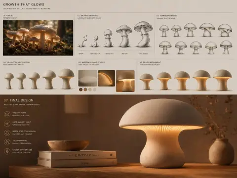 Mushroom growing concept table lamp design board