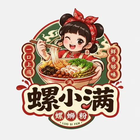 National trendy food character badge logo design