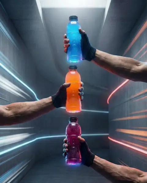 Neon cyberpunk sports drink clink glasses