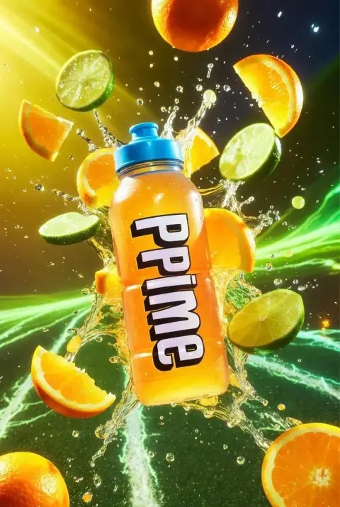 Neon fruity burst of hyper-realistic sports drink photography
